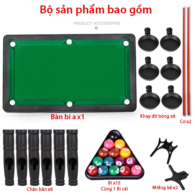 Bàn bi a mini cao cấp cho trẻ em và người lớn, Size lớn 15 Bi , Mặt bàn vải Nỉ không bong