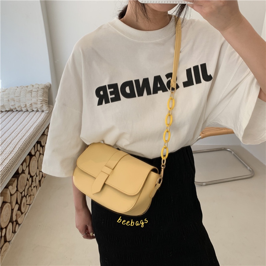 Túi Đeo Chéo Nữ Phối Dây Xích Màu Xanh, Vàng, Trắng, Đen Đơn Giản | TX29 | Túi Da Nữ Phong Cách Hàn Quốc Dễ Phối Đồ