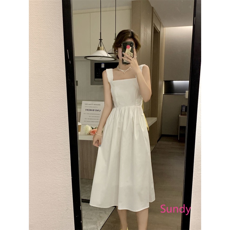 Đầm Hai Dây Màu Trơn Thời Trang Mùa Hè Cho Nữ