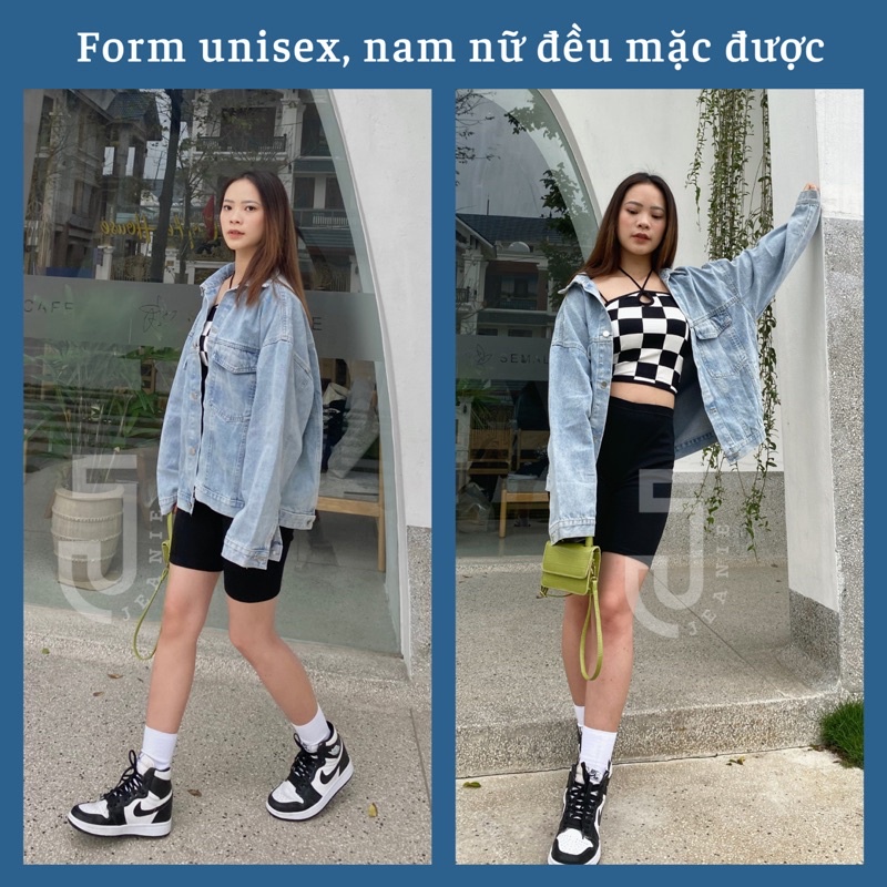 Áo khoác bomber nam nữ form rộng, áo jacket oversize chất jean đẹp dáng unisex