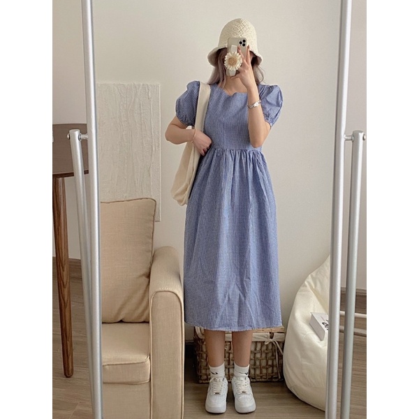 ĐẦM BABYDOLL CARO DRESS thiết kế váy tay bồng nhẹ form suông dáng dài tone màu trẻ trung style ullzang hàn quốc tiểu thư