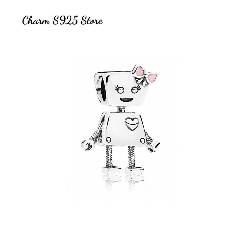 charm pan robot bella nơ hồng bạc s925 cao cấp