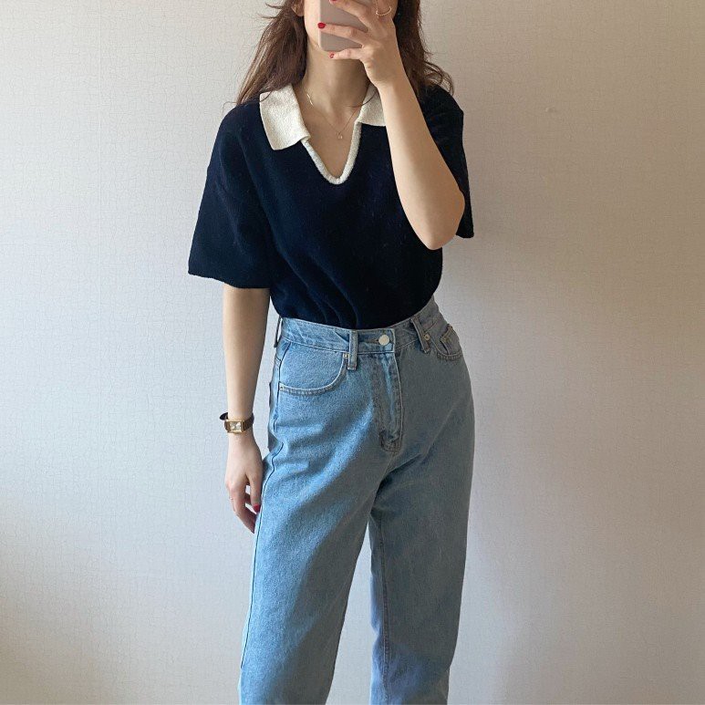 Áo Sweater Tay Ngắn Cổ Polo Phong Cách Hàn Quốc | BigBuy360 - bigbuy360.vn