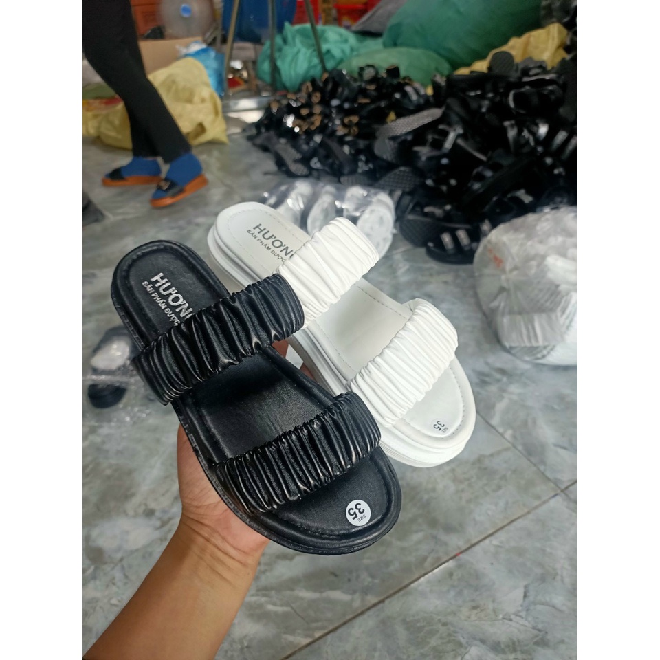 Dép Nữ Đế Bánh Mỳ 2 Quai Chun Nhún Kiểu Dáng Cá Tính