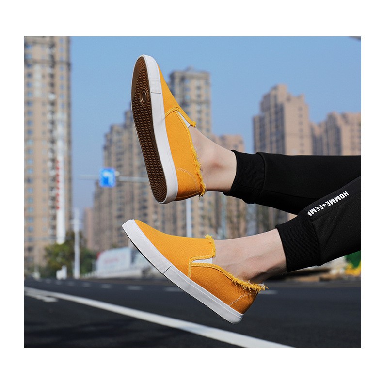 Slip on nam 2019 | Giày lười vải nam mẫu mới - Chất liệu vải thô màu (đen) và (vàng) - Mã SP S1163
