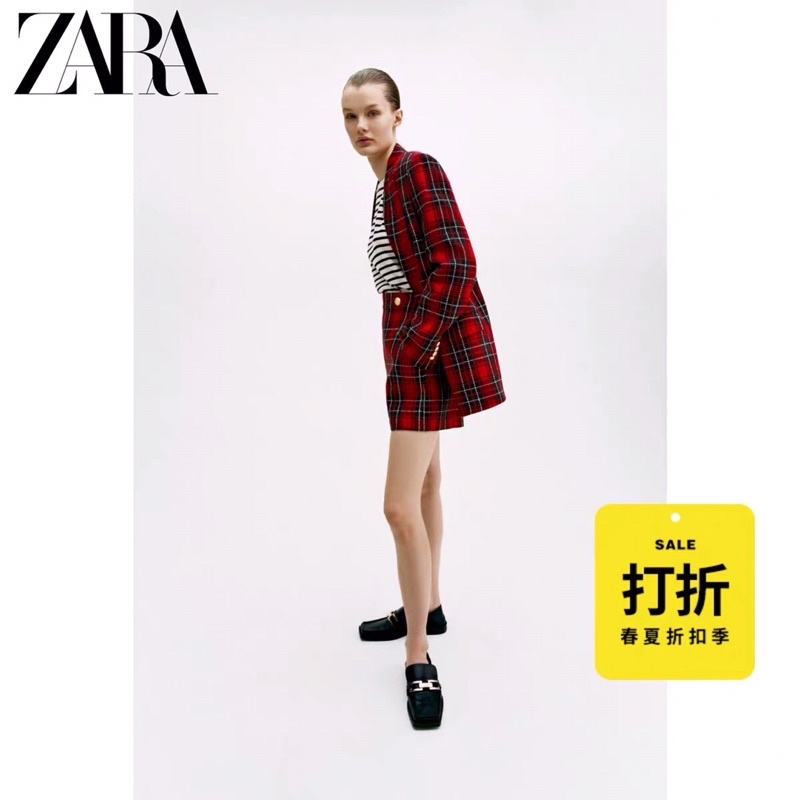 Quần đùi ZARA kẻ caro đỏ, hàng NEW