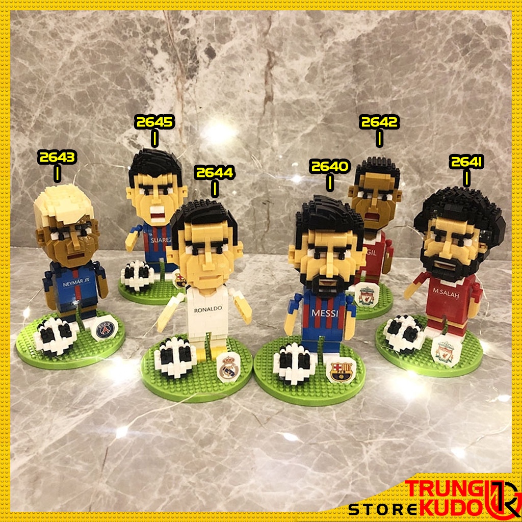 Mô hình Ronaldo Messi và các cầu thủ bóng đá dạng Đồ chơi xếp hình Neymar, Van Dijk, Salah làm quà tặng, đồ decor