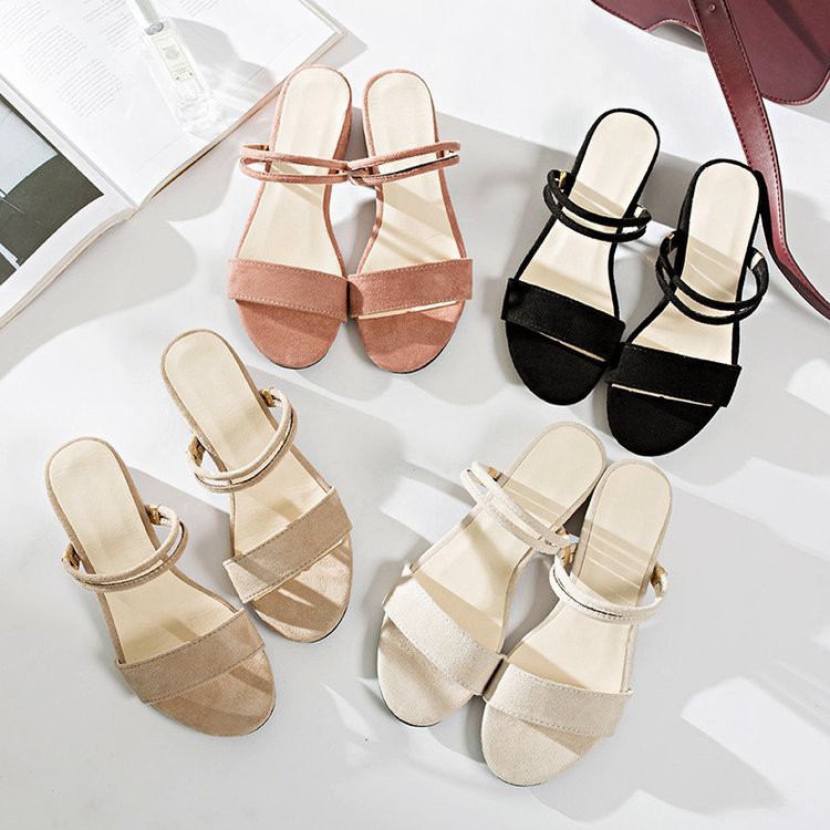 (Có Sẵn) Guốc Cao Gót 3cm Big Size Cỡ 40 41 42 43 - Sandal Ngoại Cỡ da lộn màu đen, xám, hồng N13