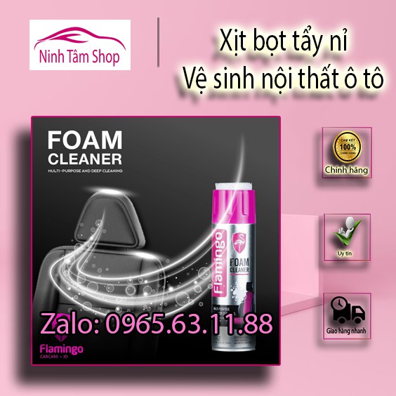 Chai xịt bọt vệ sinh đa năng nội thất, ghế da, trần nỉ ô tô Flamingo F002 650ml