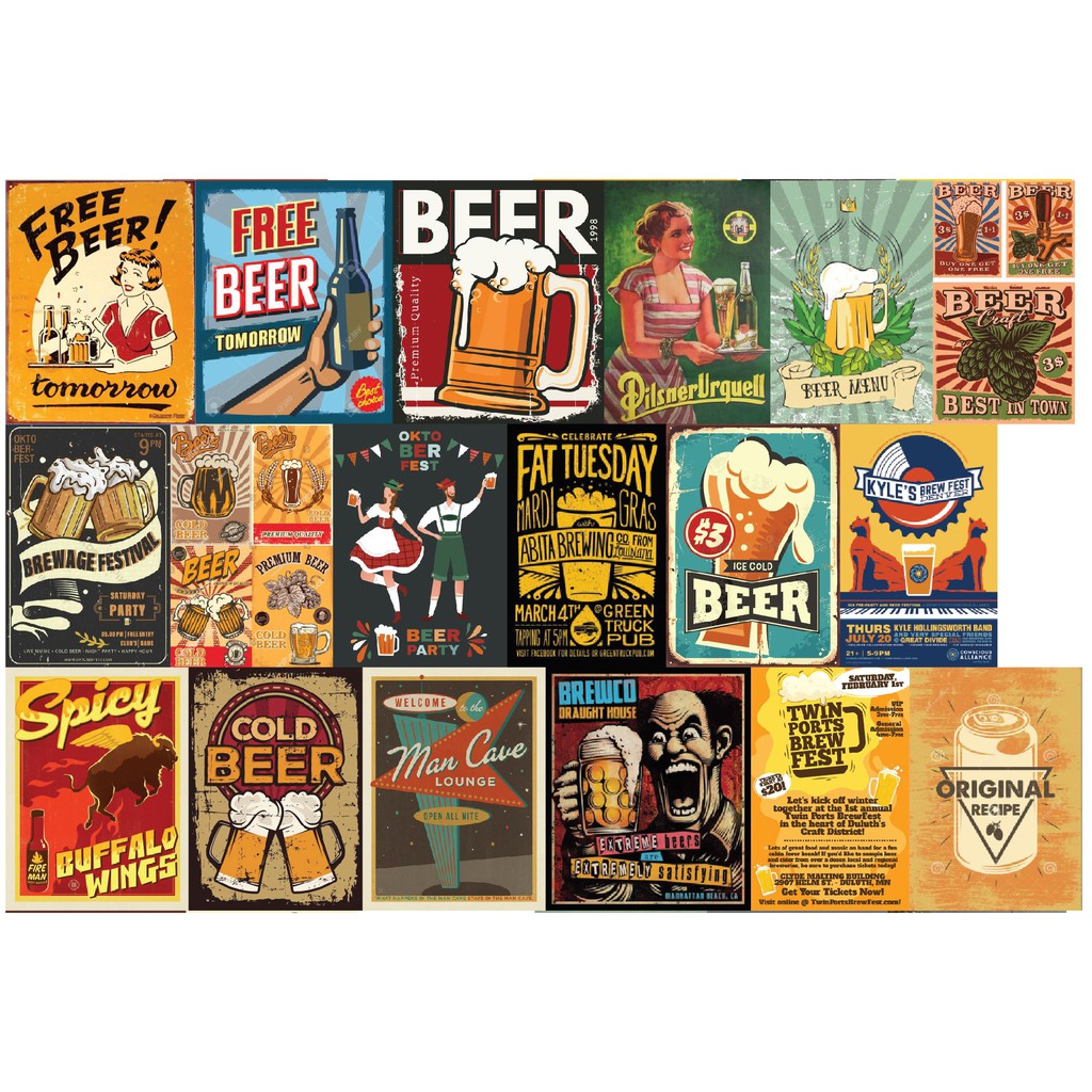 [Hơn 100 mẫu] Hình dán quán Bia Vintage trang trí tường, phòng làm việc...