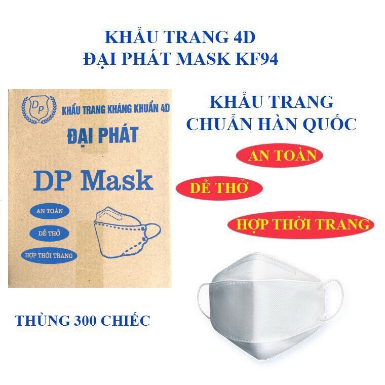 THÙNG 300 CHIẾC KHẨU TRANG KHÁNG KHUẨN 4D MASK KF94 SẢN XUẤT TẠI VIỆT NAM