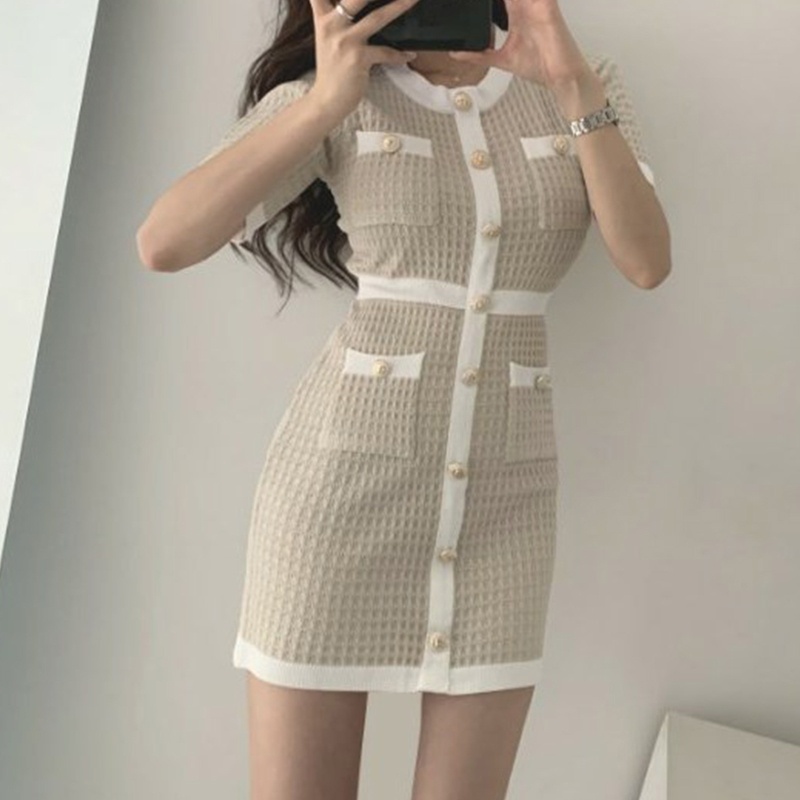 Đầm Body Tay Ngắn Màu Sắc Tương Phản Thời Trang Mùa Hè Quyến Rũ Cho Nữ