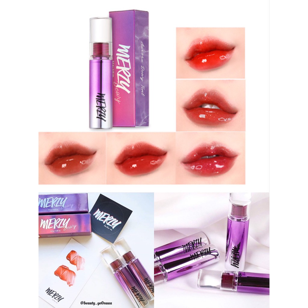 [CÓ SẴN] Son Tint Bóng Siêu Lì, Cho Đôi Môi Căng Mọng Merzy Aurora Dewy Tint 5.5g