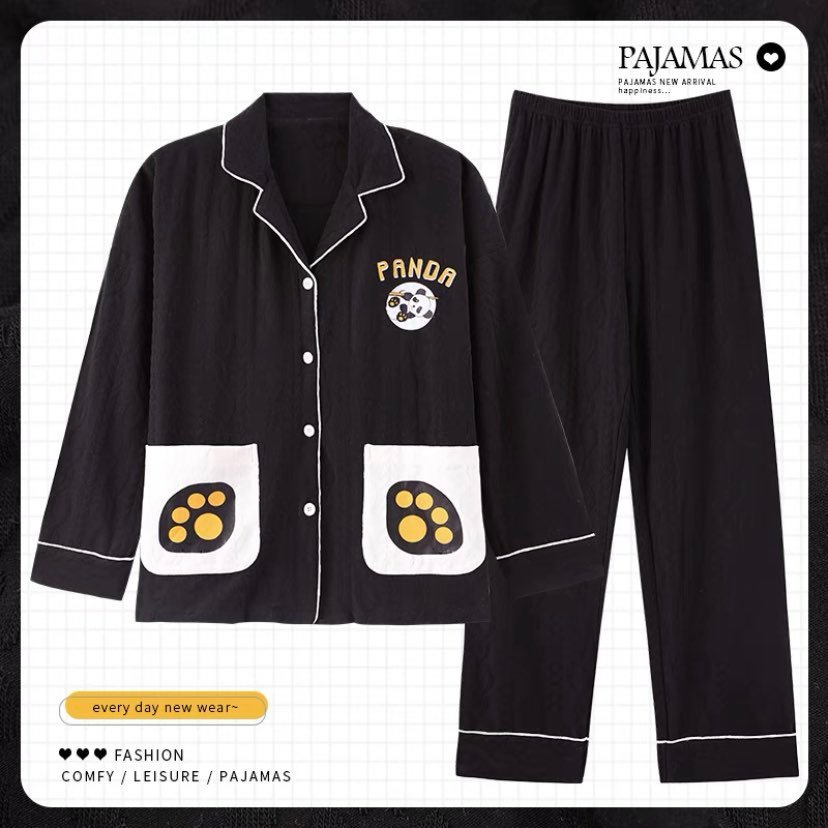 Bộ Pijama Dài Tay Có Cổ Chất Liệu Cotton Jacquard Vân Sóng Nâng Cấp Mới Nhất
