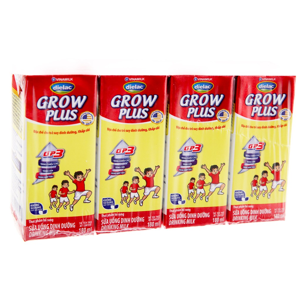 Lốc 4 hộp sữa uống dinh dưỡng Dielac Grow Plus 180ml (cho trẻ thấp còi)