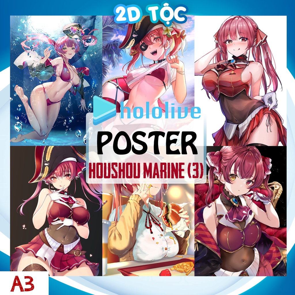Tranh poster A3 dán tường Houshou Marine Hololive (3) - 2d Tộc Shop