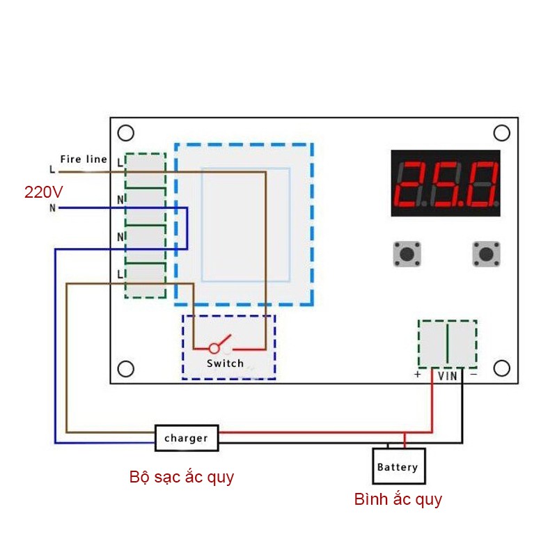 Module mạch kiểm soát và điều khiển tự động sạc bình ắc quy 6-96V có màn hình kỹ thuật số XH-M602