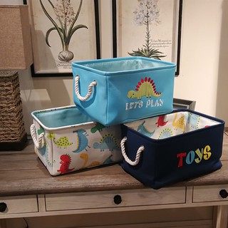 Giỏ Đựng Đồ Đa Năng Bằng Vải Canvas Dày Dặn Thêu Họa Tiết Khủng Long Xinh Xắn