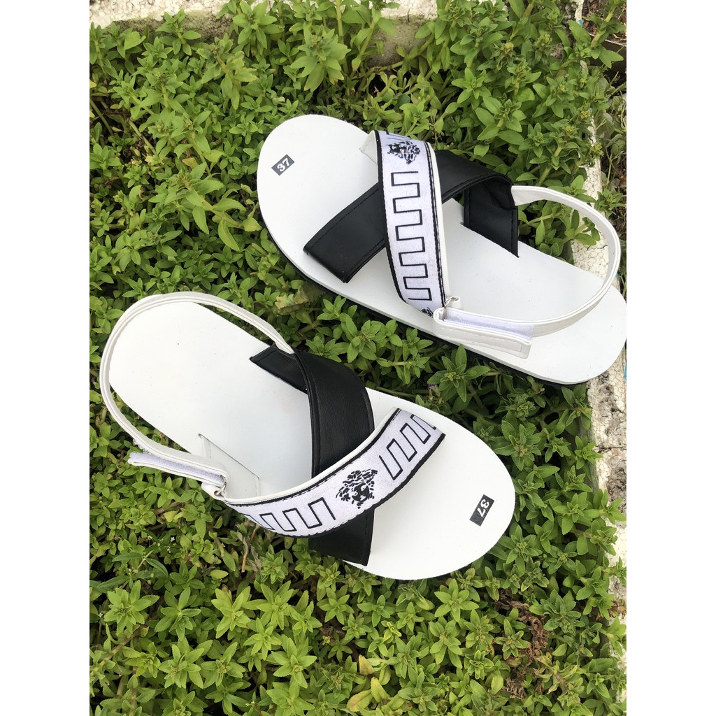 dép sandal nữ sandal đồng nai ( đế trắng quai hậu đen phối chéo dù ) size từ 35 nữ đến 42 nữ