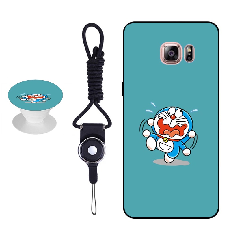 Ốp điện thoại silicon mềm hình Doraemon chống sốc chống va chạm có giá đỡ và dây đeo cho Samsung Galaxy S6 Edge Plus