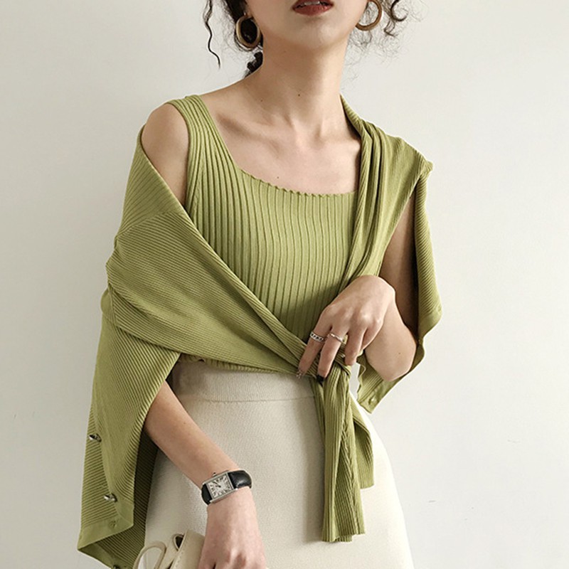 Women's Square Collar Sleeveless Knitted Crop Tank Top | BigBuy360 - bigbuy360.vn