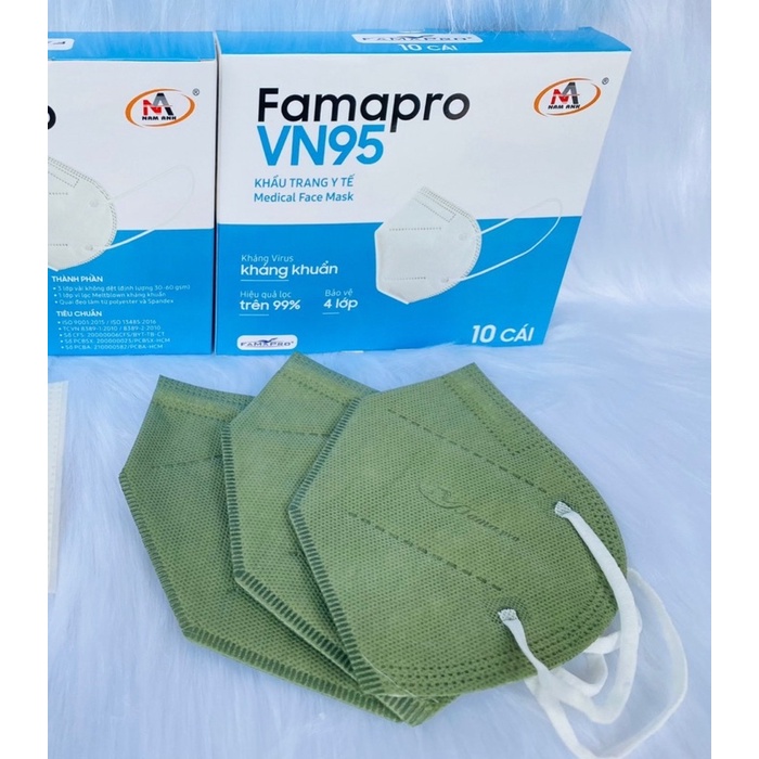 hộp 10 khẩu trang n95 và kf94 Nam Anh famapro XANH RÊU