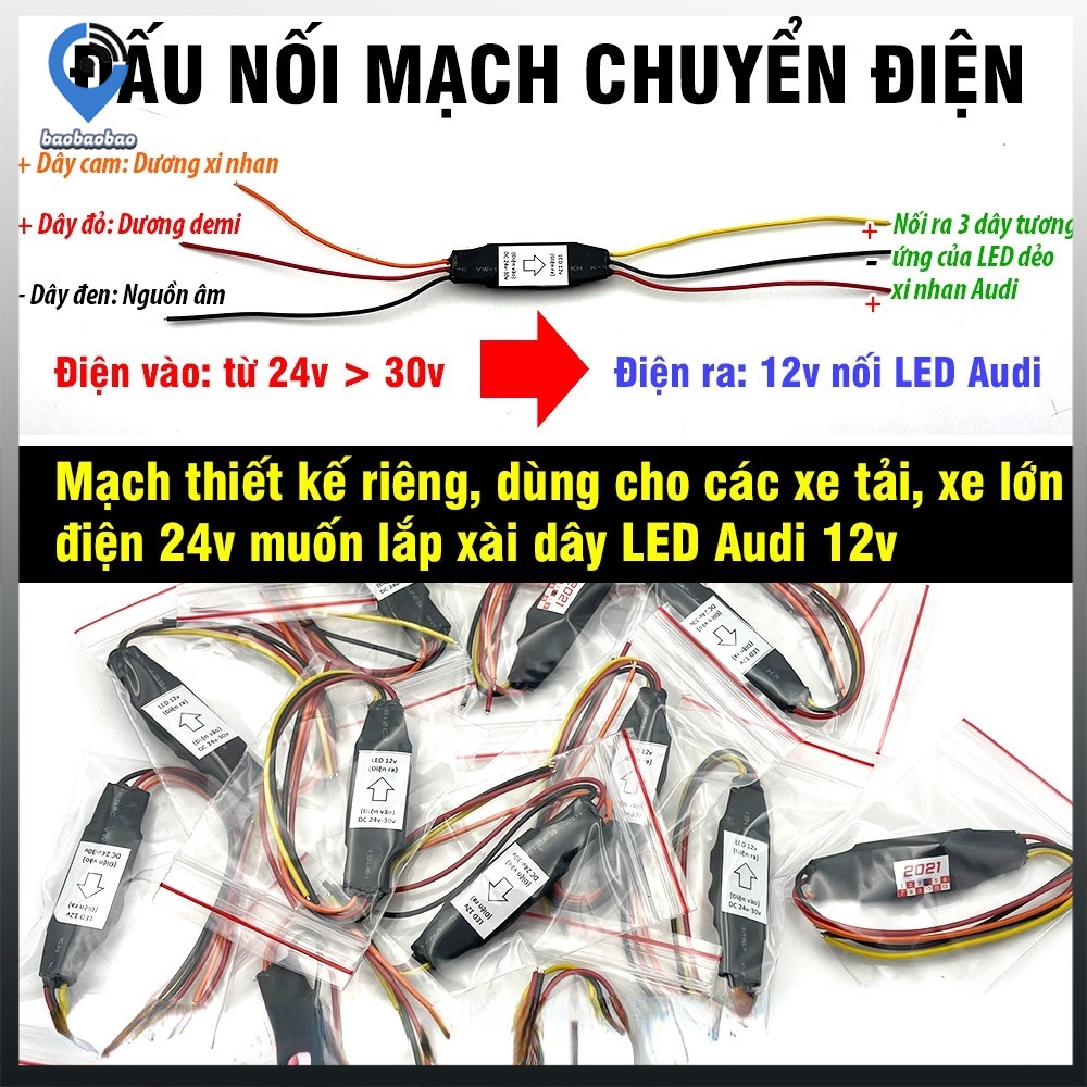 Led dẻo lắp demi xi nhan chạy đuổi kiểu Audi cho xe máy, ô tô - DC 12v