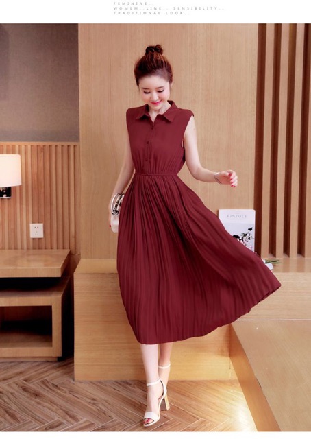 Đầm xoè chiffon cổ sơ mi size m l xl