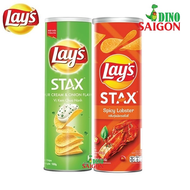 Combo 2 Hộp Bánh Snack Khoai Tây Lay's Stax Malaysia 160g vị Kem Chua Hành và vị Tôm Hùm Nướng