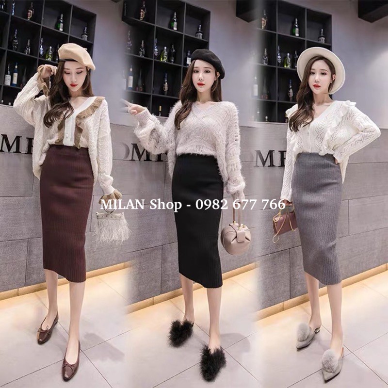 Chân váy len đũa trơn NGẮN-LỠ-DÀI quốc dân L1
