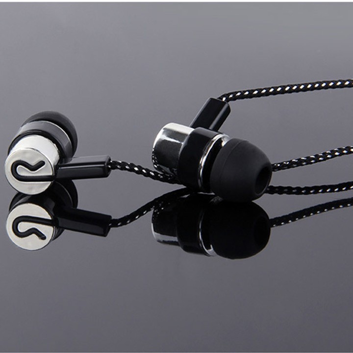  Tai nghe điện thoại nhét tai in ear kim loại dây dù dạ quang chống rối Super Bass