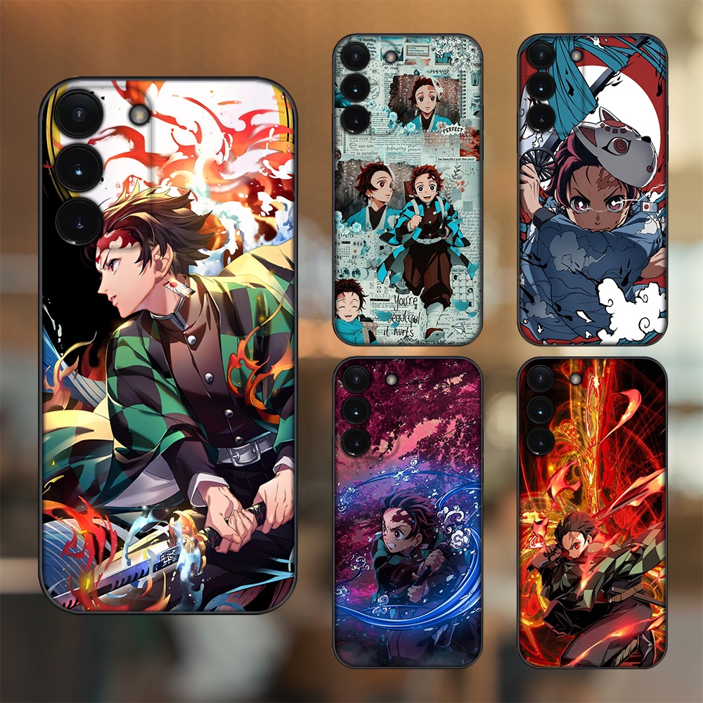 Ốp lưng Samsung S21, S21 Plus, S21 FE, S22, S22 Plus viền đen in hình Tanjiro Kimetsu No Yaiba