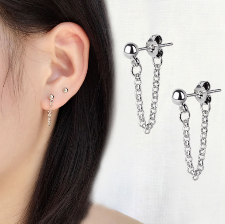 Đôi Bông Tai Mạ Bạc Kiểu Dây Xích Thời Trang Sành Điệu Cho Nữ