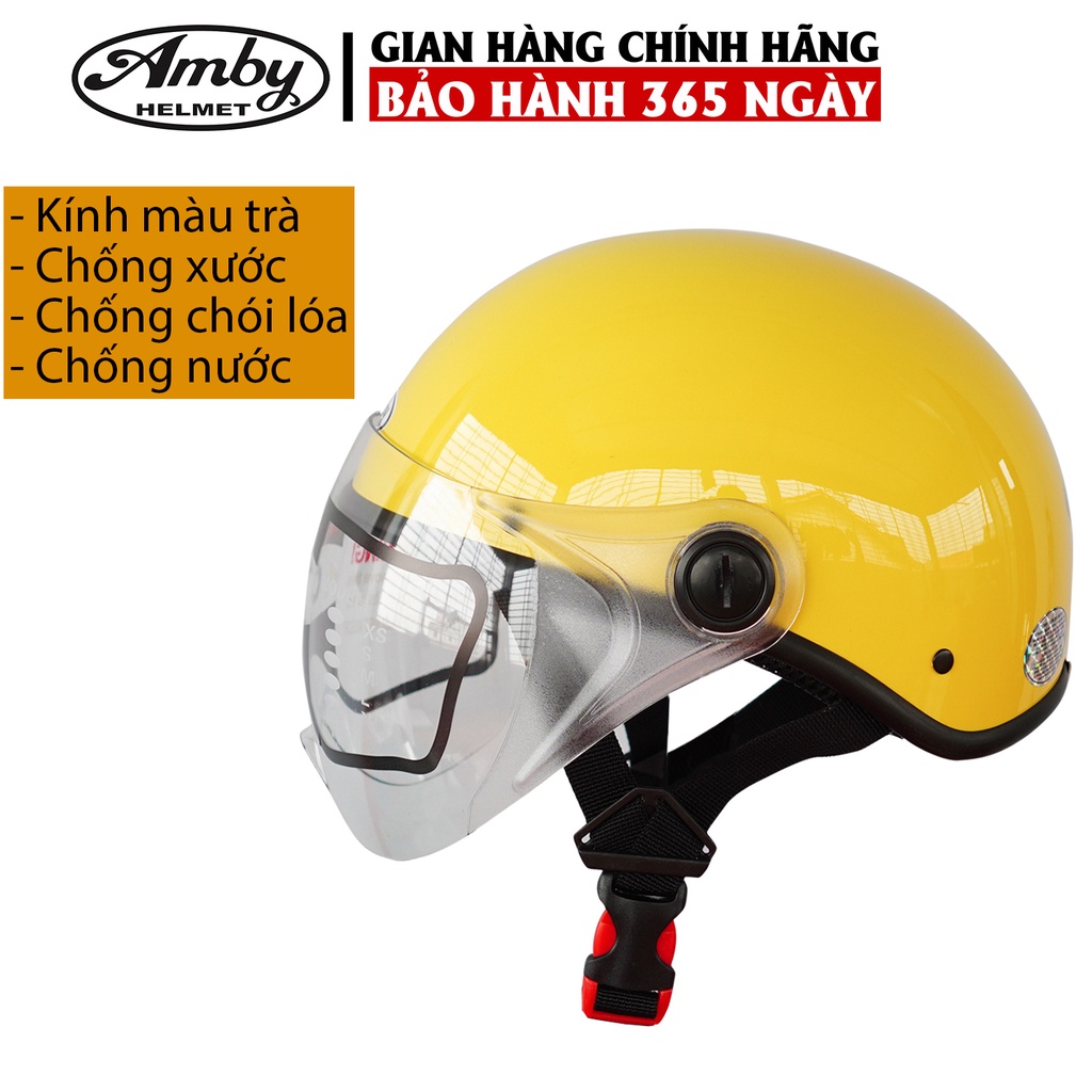Mũ Bảo Hiểm Nửa Đầu Amby Helmet ST05, có kính che nửa mặt, kiểu dáng thời trang, khóa nhựa bền chắc - Màu Vàng