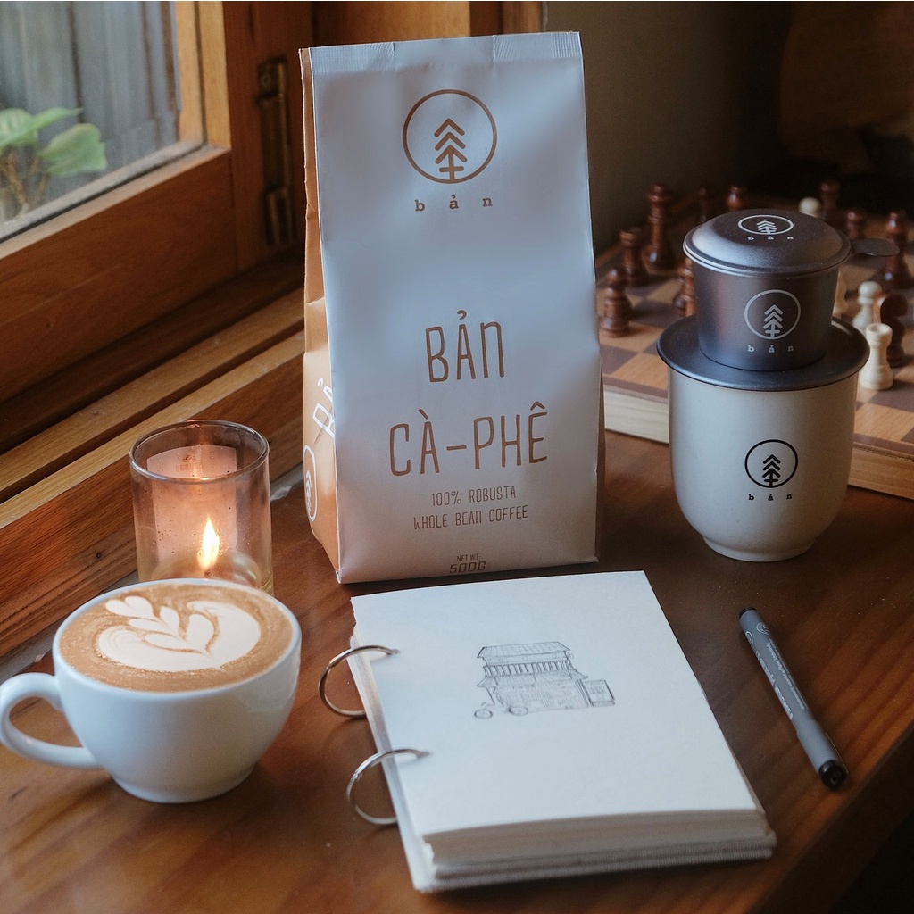 Bộ phin - ly Bản Cà phê + 250gr Cà phê phin Bản (100% Robusta)