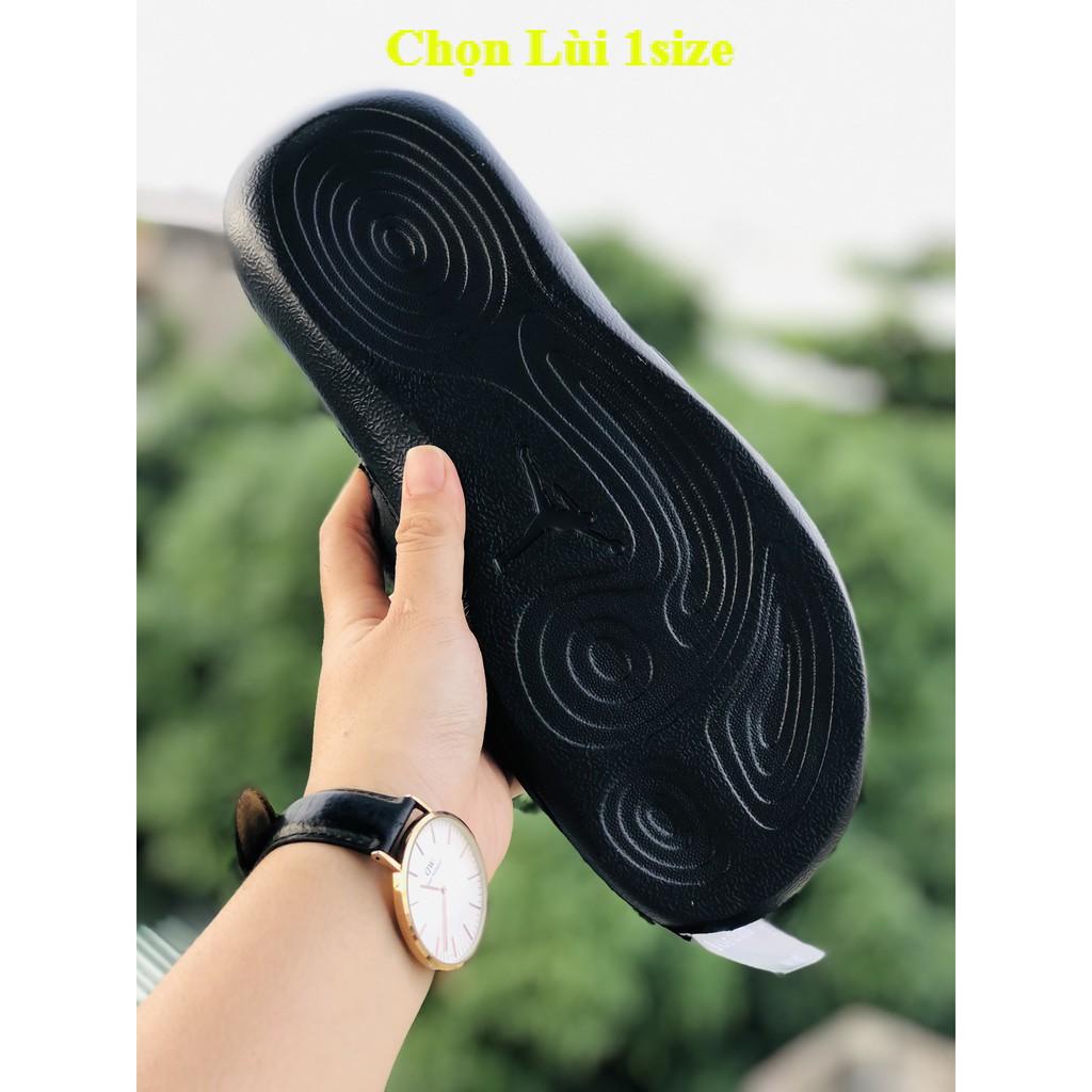Dép jordan ❤️FREESHIP + LÙI 1 Size+ HỘP❤️ quai ngang nam nữ bóng rổ JD6 màu đen logo vàng, có tem mác