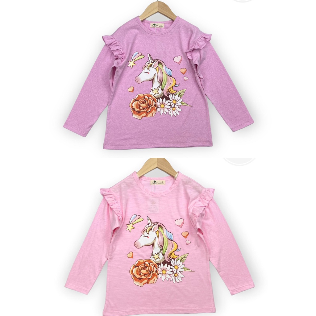 Áo dài tay thu đông LITIBABY cho bé gái, tay áo viền bèo, size đại 8, 9, 10, 11, 12 tuổi