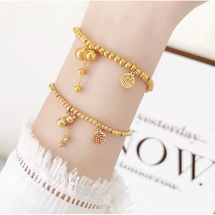 lắc tay nữ titan cao cấp kiểu hồ lô màu vàng siêu đẹp, bền màu, hợp thời trang