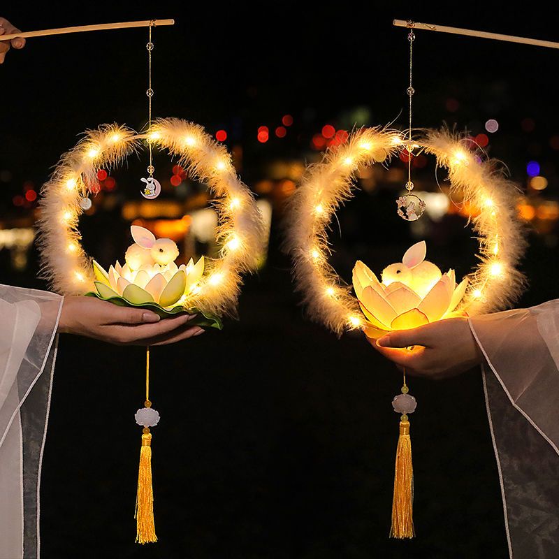 Set 2 Lồng Đèn Trung Hoa Thủ Công Tự Làm Hình Thỏ Kích Thước Nhỏ Cổ Điển Di Động Trang Trí Lễ Hội Mùa Thu Cho Bé