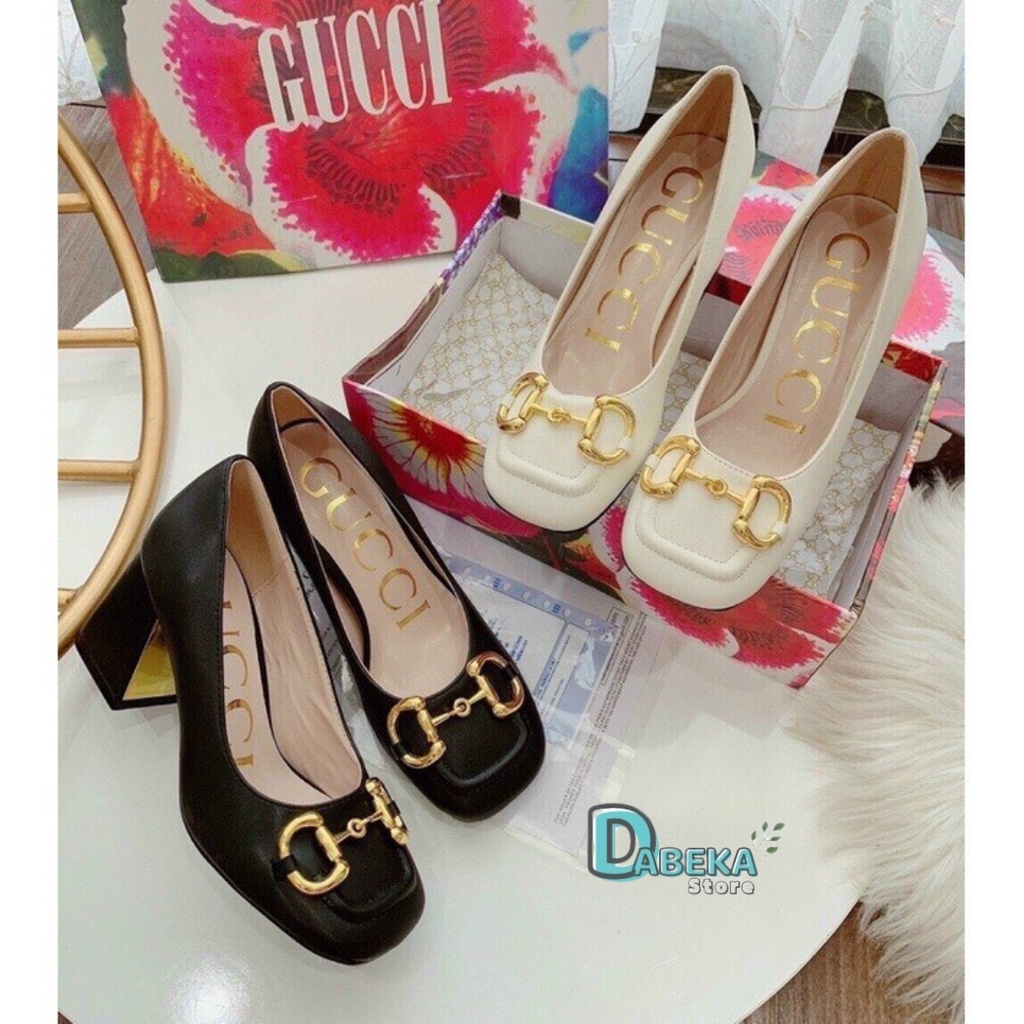 Giày Cao Gót Khuy Ngang Đế Vuông Thời Trang Công Sở Cao Cấp - Giày Gc Mũi Vuông Đế Mạ 7P Sang Chảnh - Dabeka - G007