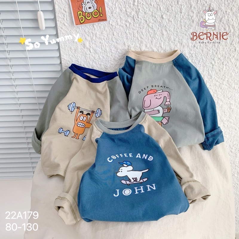 Áo thun dài tay zaclang hoạt hình, áo thu đông Bernie chất cotton bé trai