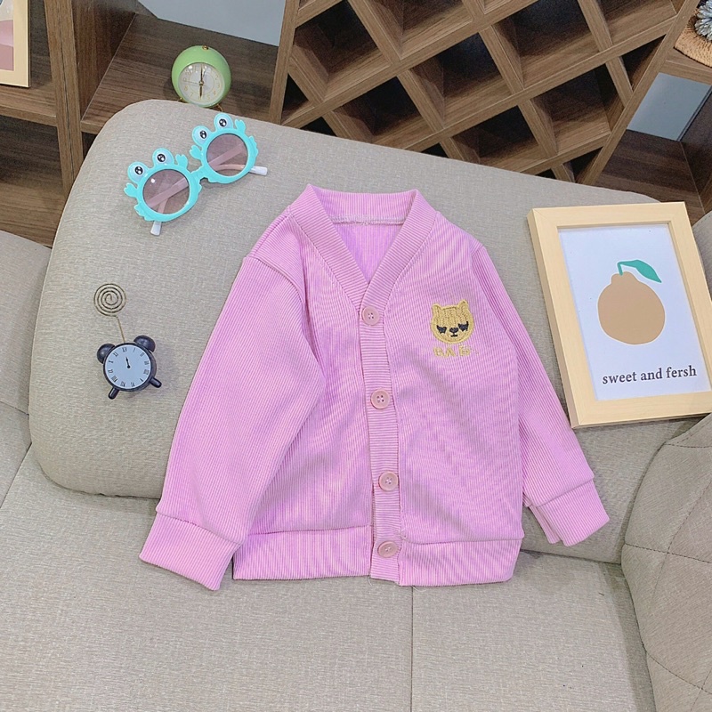 Áo cardigan bé trai bé gái thu đông chất len tăm cúc gỗ_Quần áo trẻ em thu đông