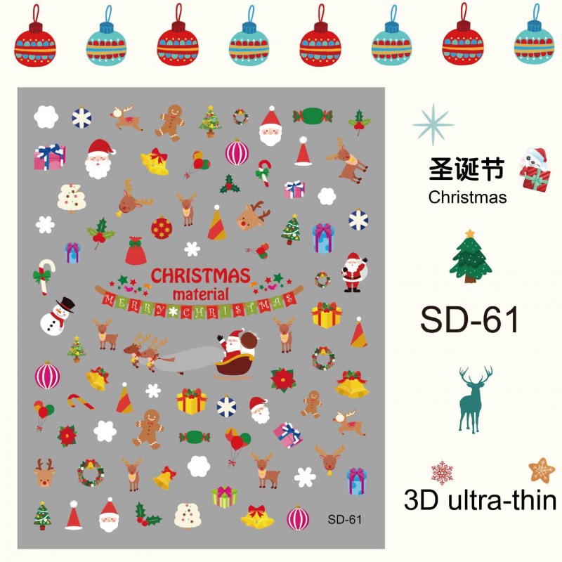 [Hàng mới về] Tờ miếng dán móng tay họa tiết giáng sinh nhiều màu sắc xinh xắn