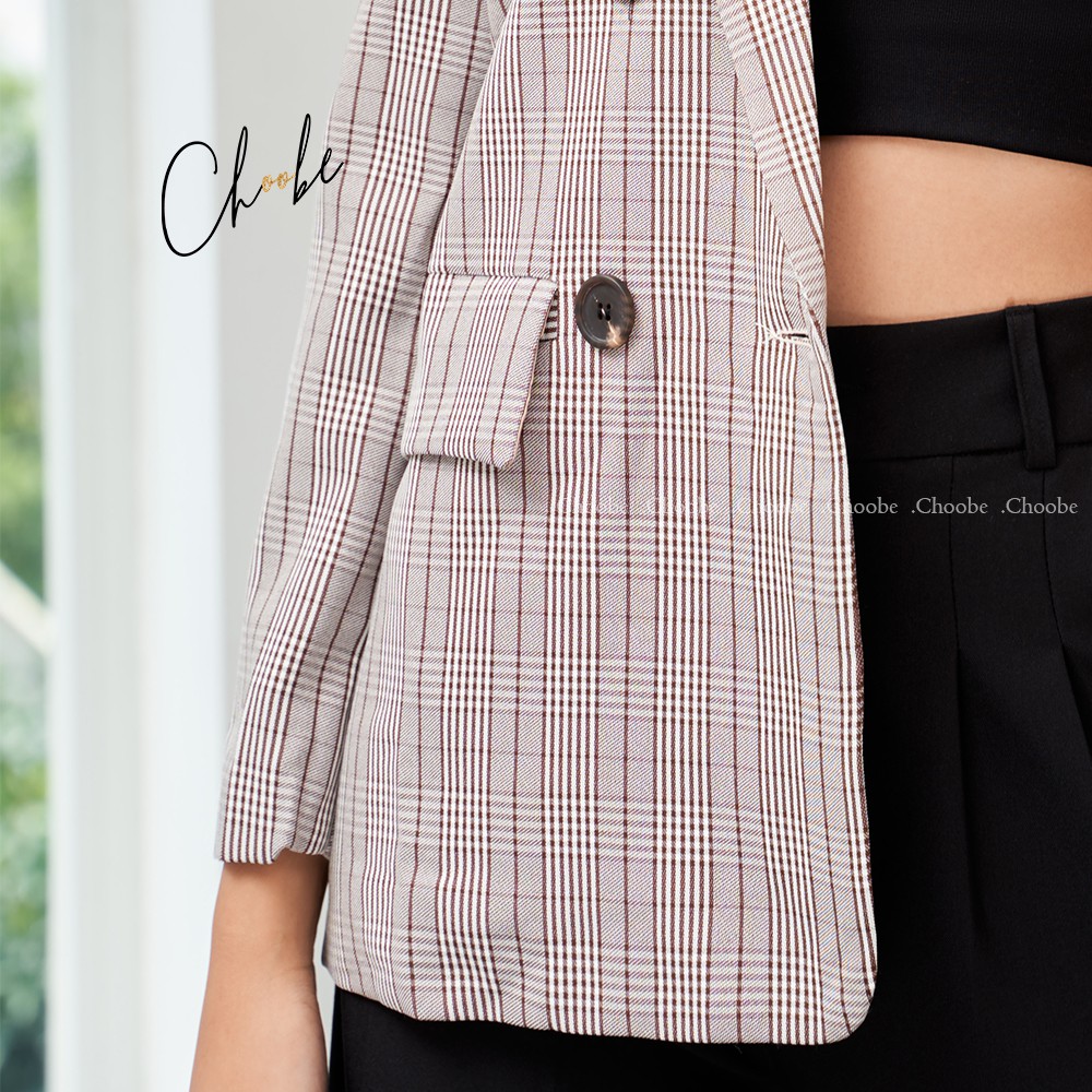 Áo blazer nữ Choobe hai lớp dài tay vest kẻ caro cao cấp form suông Hàn Quốc BL01 | BigBuy360 - bigbuy360.vn
