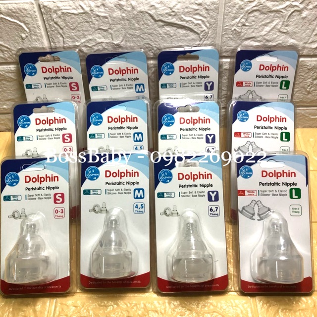 Núm ty silicone siêu mềm cổ hẹp Dolphin