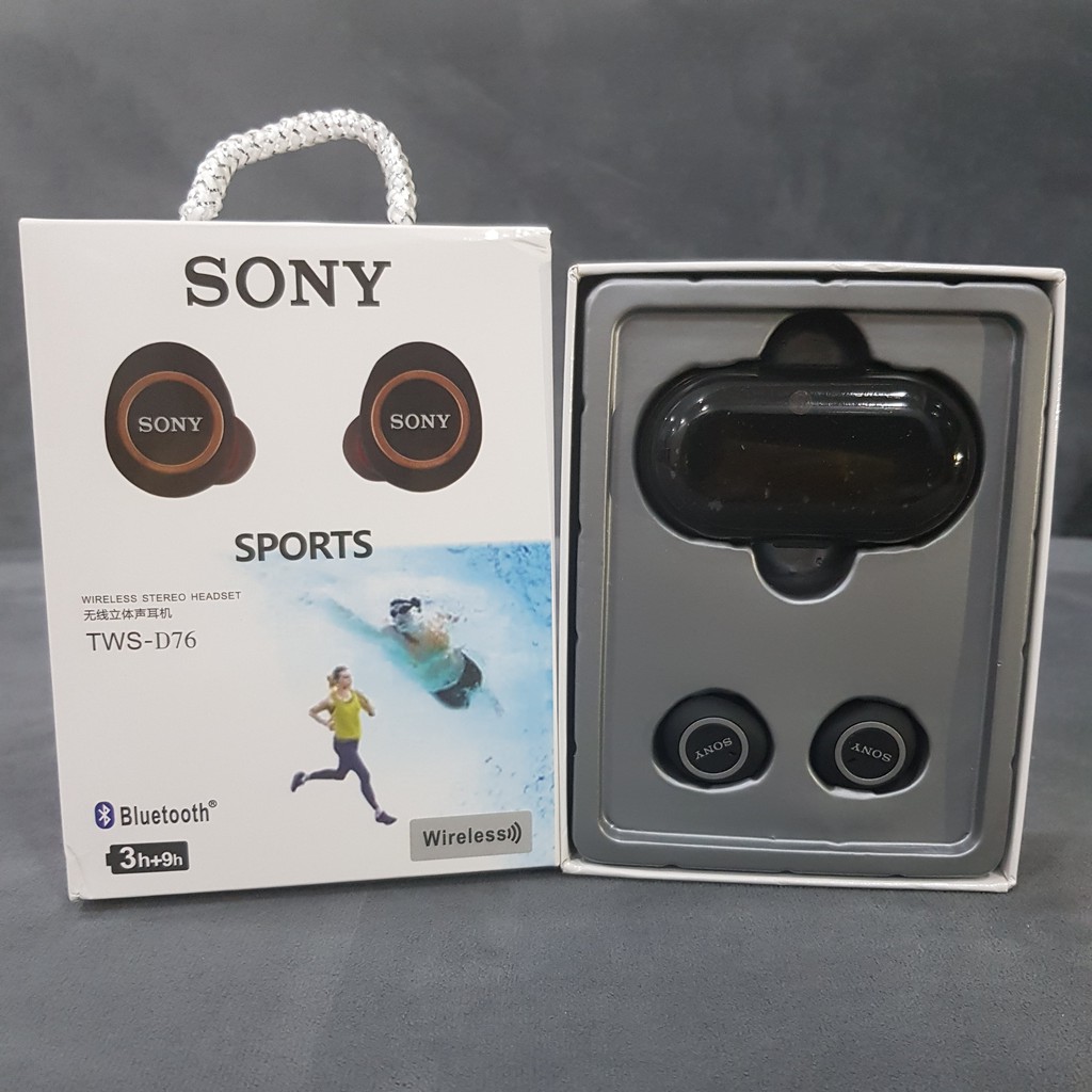 Tai nghe bluetooth không dây Sony D76 cao cấp 2020 Tự động kết nối - Chống ồn - Tai nghe thể thao kèm cốc sạc 500mAh