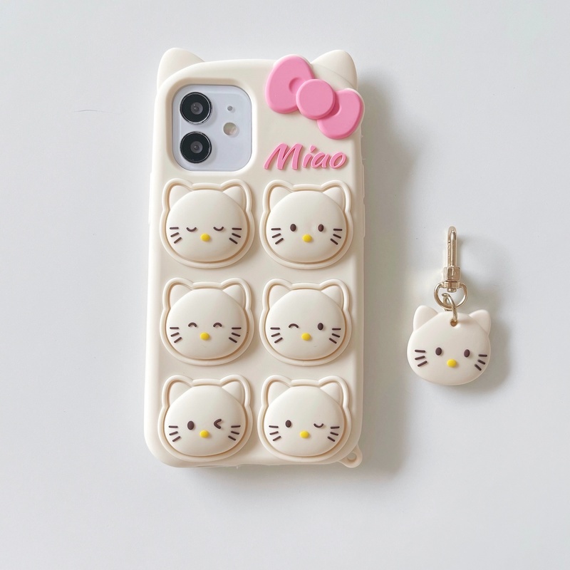 Relieve Stress Pop Fidget Toys Phone Case for iphone 11 12 Pro MAX X XS XR 6 S 7 8 Plus SE 2020 Bow Cat Push Bubble Soft Silicone Cover With Cartoon Cat Pendant
