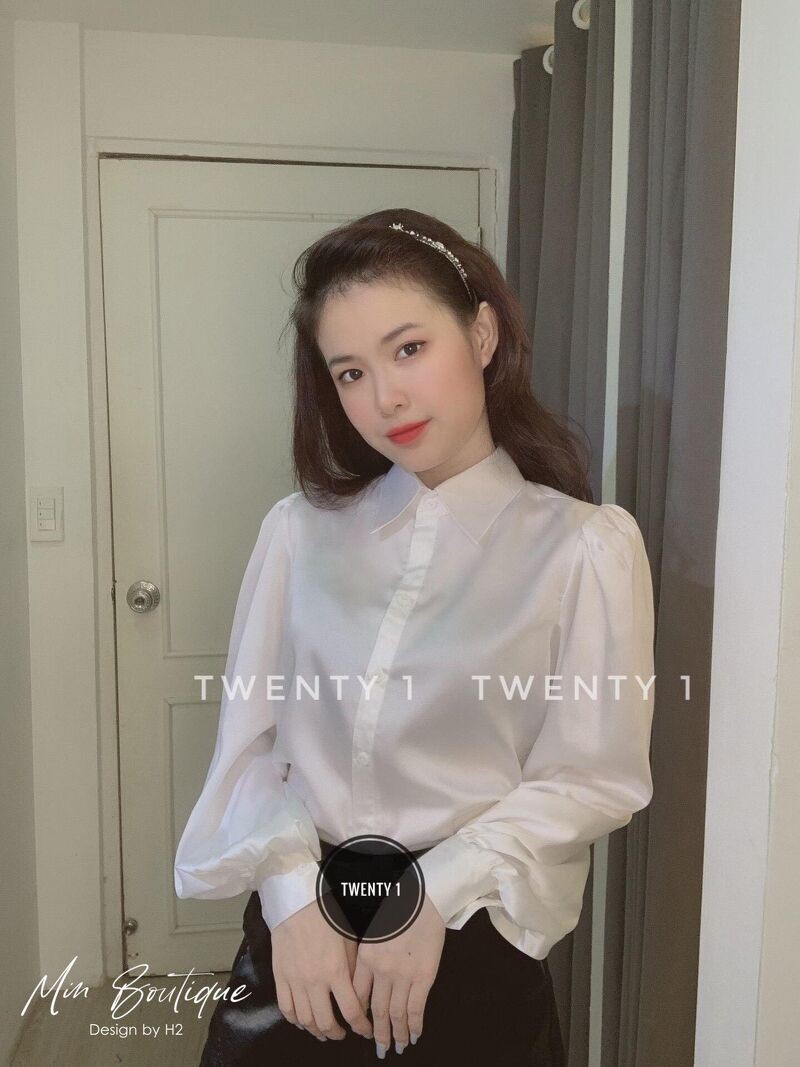 Áo sơ mi cổ đức chất vải lụa bóng bo tay bồng tiểu thư cá tính | BigBuy360 - bigbuy360.vn