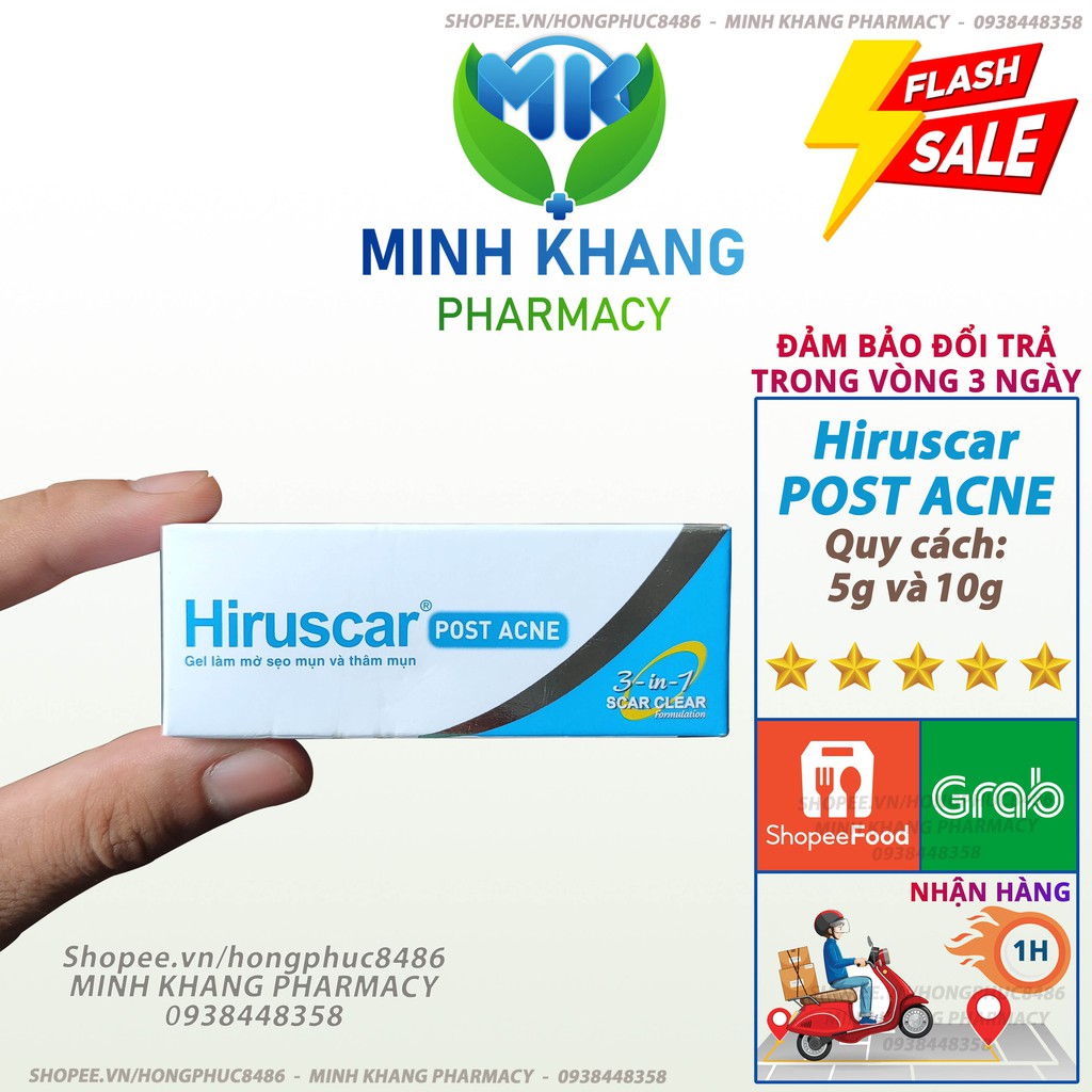 Gel Hiruscar Post Acne ⚡Chính Hãng⚡ Chăm sóc sẹo mụn và mụn thâm trên da tuýp 5g và 10g