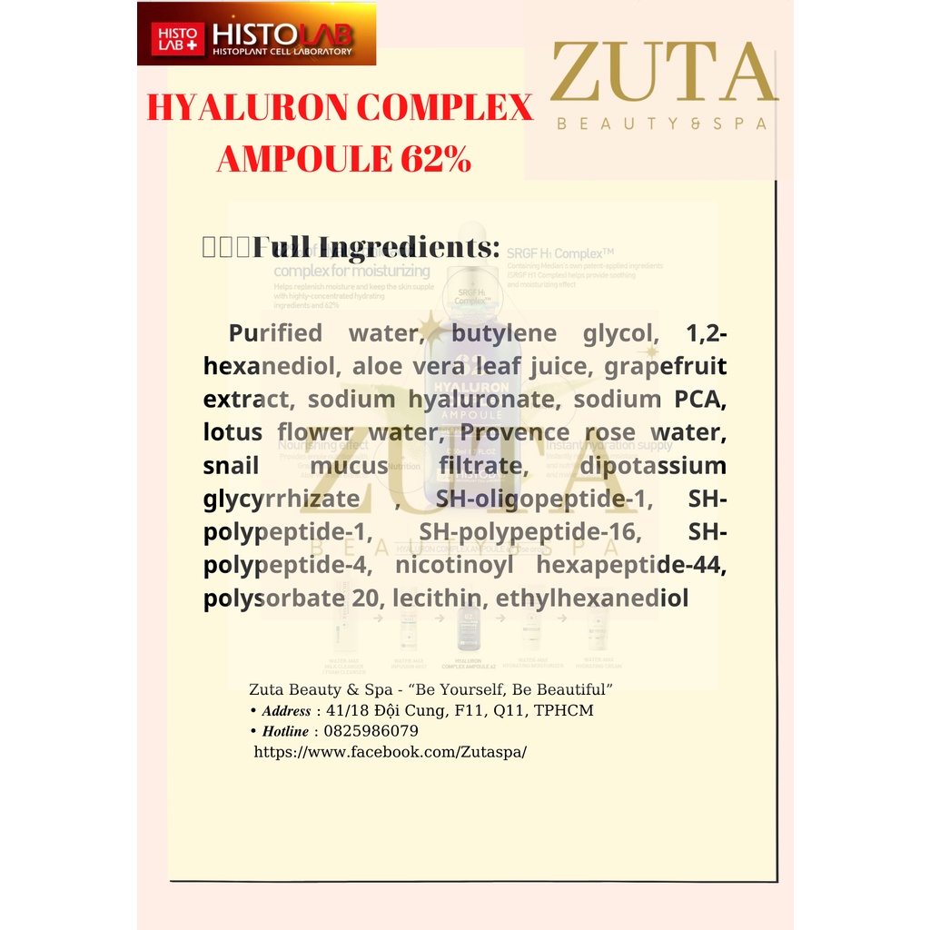 Tinh chất Căng Bóng Da Hyaluronic Acid 62% Histolab 150 ml